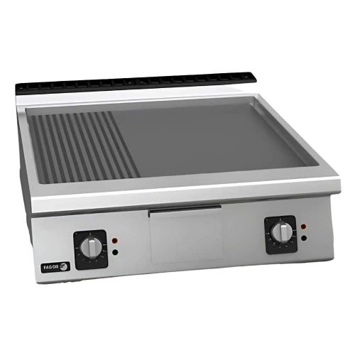 Fagor rostlap, gázüzemű, 2 zóna, 2/3 sima, 1/3 bordázott felületű, termosztáttal