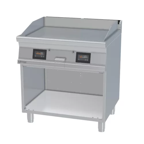 Lotus rostlap, elektromos, érintőképernyős keménykrómozott, sima felületű, álló, 2 zónás, nyitott tárolóval, 11,1 kW