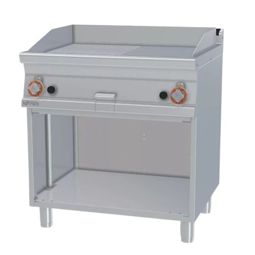 Lotus rostlap, gázüzemű, keménykrómozott, sima és bordázott felületű, 2 zónás, nyitott tárolóval, 14,0 kW