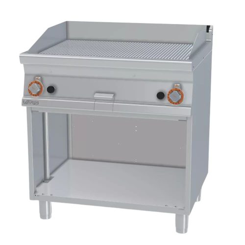 Lotus rostlap, gázüzemű, öntöttvas, bordázott felületű, álló, 2 zónás, nyitott tárolóval, 14 kW