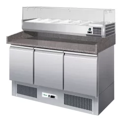   Forcar pizzapult hűtött 3 ajtós gránit fedlap alsó aggregát 3 oldali felhajtás