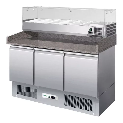 Forcar pizzapult hűtött 3 ajtós gránit fedlap alsó aggregát 3 oldali felhajtás