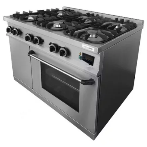 Emax Gáztűzhely és GN1/1 statikus elektromos sütő, 6 égős, 28,45 kW