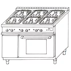 Emax Gázüzemű sütő és gáztűzhely, 6 égős, 28,2 kW
