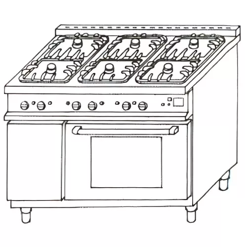 Emax Gázüzemű sütő és gáztűzhely, 6 égős, 28,2 kW