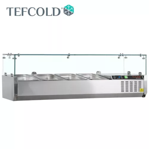Tefcold Feltéthűtő, 5 x GN1/4, üveg leheletvédő, 1200 x 335 x 448 mm