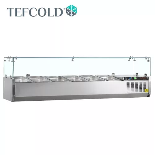 Tefcold Feltéthűtő, 6 x GN1/4, üveg leheletvédő, 1400 x 335 x 448 mm