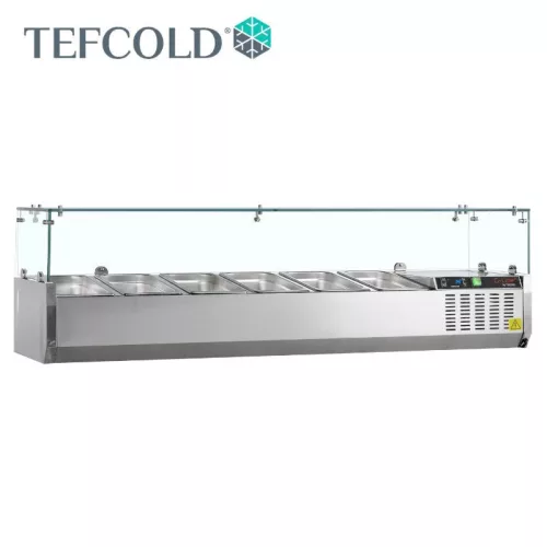 Tefcold Feltéthűtő, 7 x GN1/4, üveg leheletvédő, 1500 x 335 x 448 mm