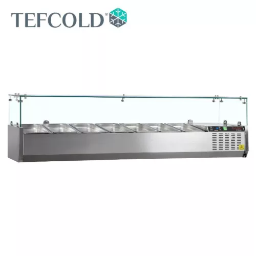 Tefcold Feltéthűtő, 7 x GN1/4, üveg leheletvédő, 1600 x 335 x 448 mm