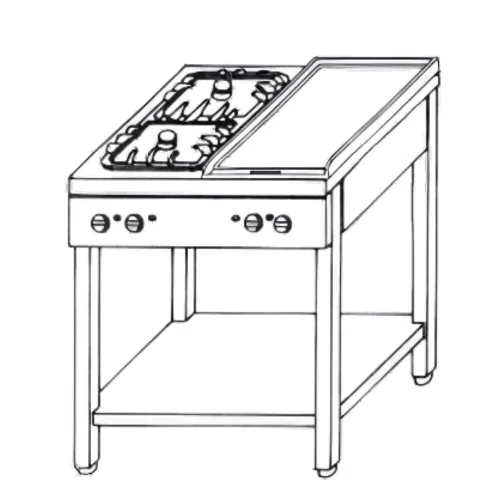Emax Álló gáztűzhely, 2 db nyílt és 2 db zárt égővel , 13,2 kW
