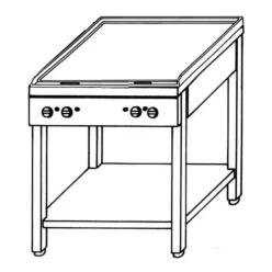   Emax Álló zártégős gáztűzhely (melegítőlap), nyitott tároló állvánnyal, 4 égős, 8,4 kW