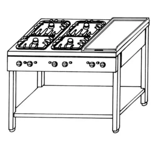 Emax Álló gáztűzhely, 4 db nyílt égővel és 1 db melegítőlappal, gázüzemű, 22,2 kW