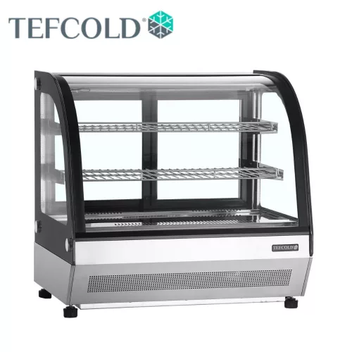 Tefcold kínáló hűtővitrin, 100 literes, hajlított frontüveges, ventilációs