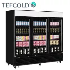   Tefcold fagyasztóvitrin, fekete, 2050 literes, 3 üvegajtós, ventillációs, 1,2 kW 