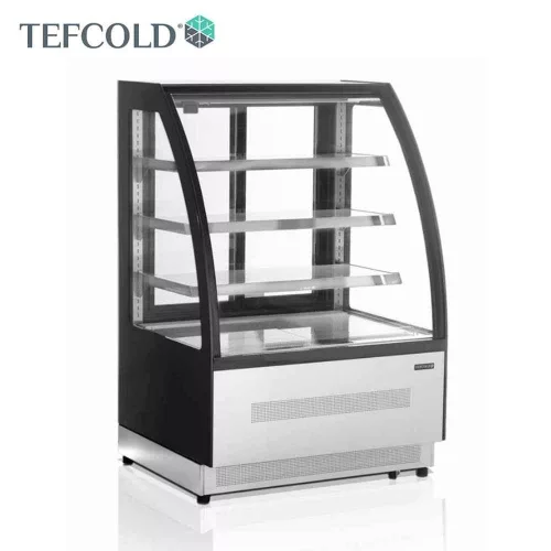Tefcold kínáló hűtővitrin, 238 literes, hajlított frontüveges, ventilációs