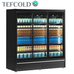   Tefcold hűtővitrin, 1573 literes, három üvegajtós, ventilációs, fekete, 0,912 kW