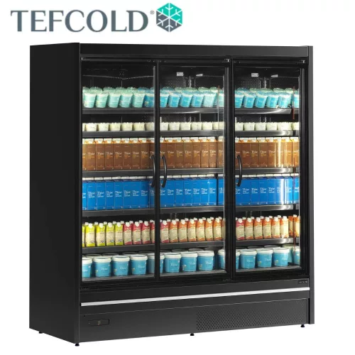 Tefcold hűtővitrin, 1573 literes, három üvegajtós, ventilációs, fekete, 0,912 kW
