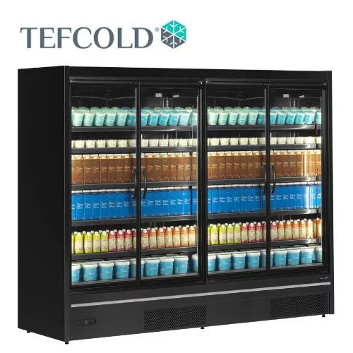 Tefcold hűtővitrin, 2098 literes, négy üvegajtós, ventilációs, fekete