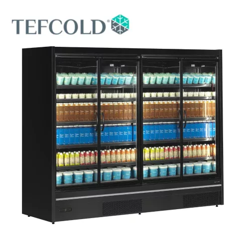 Tefcold hűtővitrin, 2457 literes, négy üvegajtós, ventilációs, fekete
