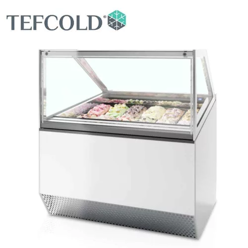Tefcold Fagylaltpult, 12 tégelyes, ventillációs, led belső világítással, egyenes üveggel