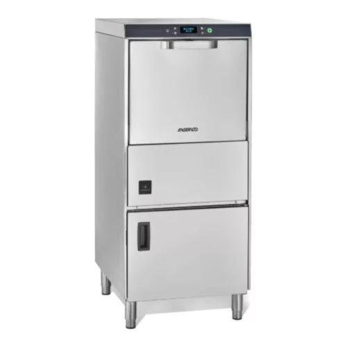 Aristarco tányér és pohármosogató gép, fronttöltéses, 6,68 kW, 50x60 cm-es kosárral, alsó vegyszer tárolóval, mosogató-öblítő adagolóval, leeresztő szivattyúval,