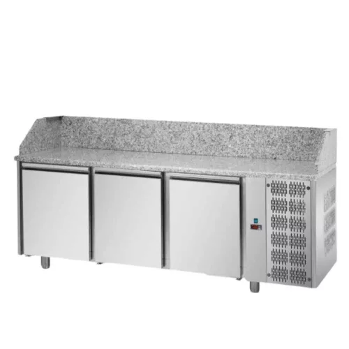 Tecnodom pizzapult, 3 ajtós, 600x400 mm, jobb oldali hűtőegység, választható feltéthűtővel