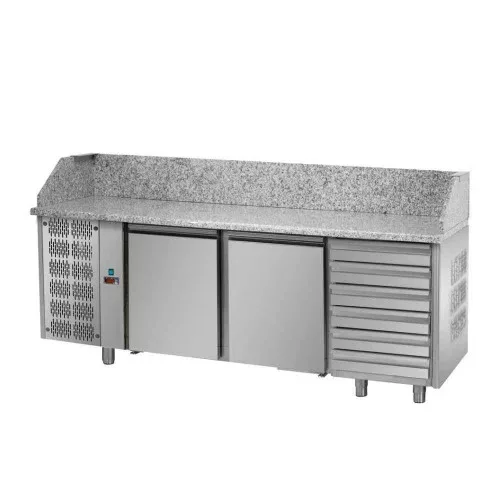 Tecnodom pizzapult, 2 ajtós, 600x400 mm, bal oldali hűtőegység, 6 db fiók