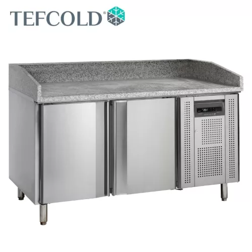 Tefcold pizza munkaasztal, jobb oldali hűtőegység, 2 ajtós, gránit fedlap
