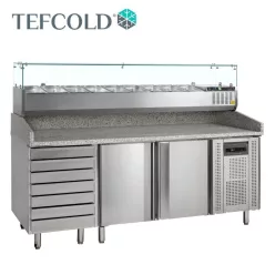   Tefcold pizza munkaasztal, feltéthűtővel, 2 ajtó + fiókos rész, gránit fedlap