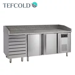   Tefcold pizza munkaasztal, 2 ajtó + fiókos rész, gránit fedlap