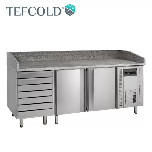 Tefcold pizza munkaasztal, 2 ajtó + fiókos rész, gránit fedlap