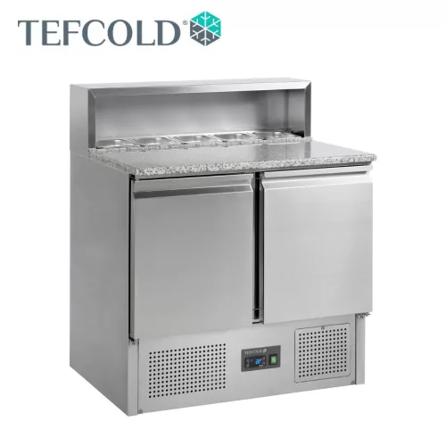 Tefcold pizza munkaasztal, rozsdamentes acél, 2 ajtós, gránit fedlap, GN1/6