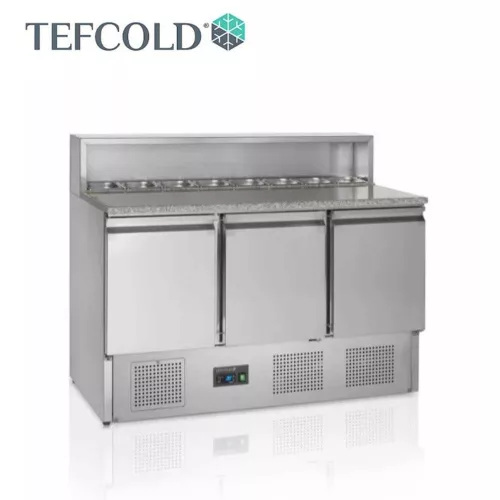 Tefcold pizza munkaasztal, 3 ajtós, gránit fedlap, 8 x GN1/6