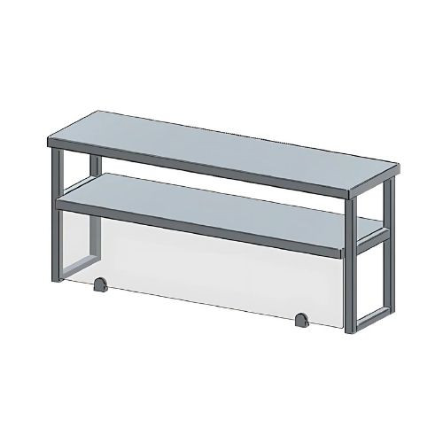 Átadó polc, kétszintes, síküveg leheletvédő, 200x30x60 cm