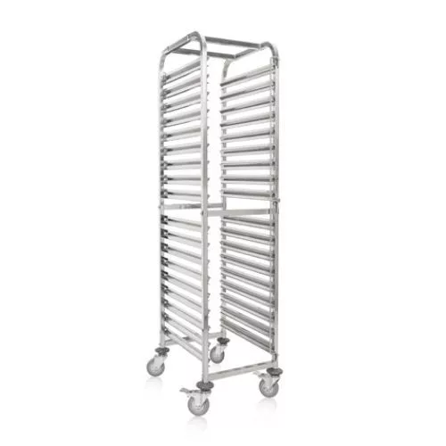 Tálcaszedő kocsi, rozsdamentes, 18 db 60x40 cm-es tálcának