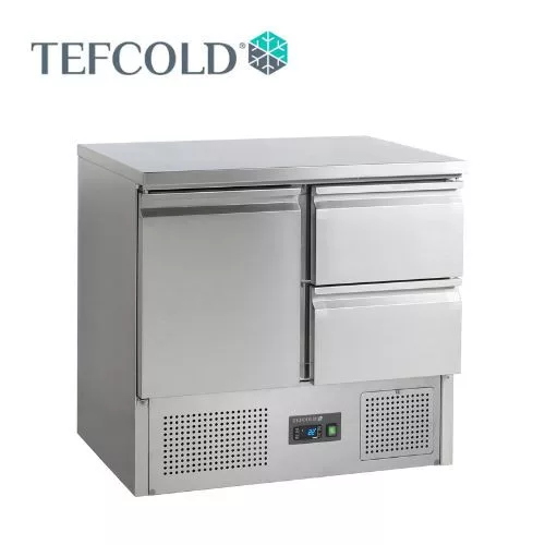 Tefcold salátahűtő pult, GN1/1, 1 ajtó, 2 fiók, rozsdamentes acél, 900x700x877 mm
