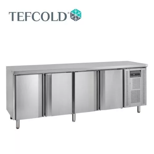 Tefcold hűtött munkaasztal, felhajtás nélkül, 4 ajtós, ventillációs, 480 literes, 2230x600x880 mm