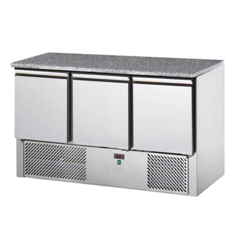Tecnodom salátahűtő pult, GN1/1, 3 ajtós, gránit vágófelülettel