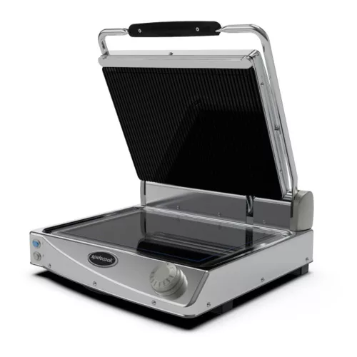 Spidocook kontakt grill, 1 zónás, üvegkerámia, felül bordázott, alul sima felületű, 2,8 kW