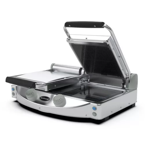 Spidocook kontakt grill, 2 zónás, üvegkerámia, felül bordázott, alul sima felületű, 3 kW