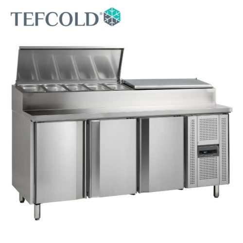 Tefcold salátahűtő pult, GN1/1, 3 ajtós, feltéthűtővel, jobb oldali hűtőegységgel