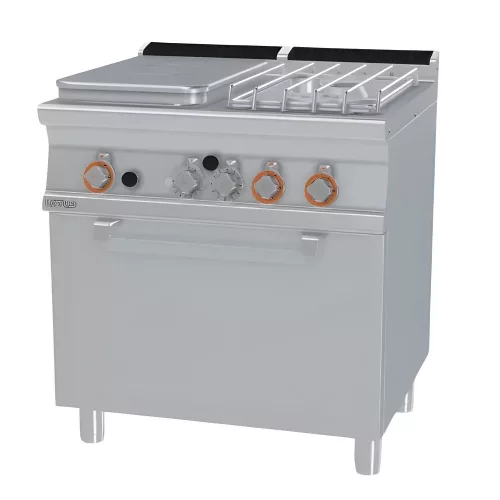 Lotus tűzhely, gázüzemű, 1 zónás francia lappal, 2 égőfejjel, gázüzemű statikus sütővel, 27,3 kw