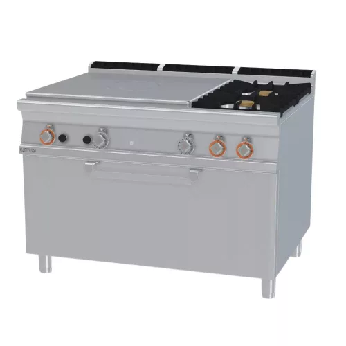 Lotus tűzhely, gázüzemű, 1 zónás francia lappal, 2 égőfejjel, gázüzemű statikus sütővel, 42 kw