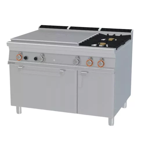 Lotus tűzhely, gázüzemű, 1 zónás francia lappal, 2 égőfejjel, gázüzemű statikus sütővel, tárolóval, 37,5kw