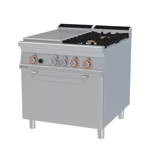 Lotus tűzhely, gázüzemű, 1 zónás francia lappal, 2 égőfejjel, elektromos statikus sütővel, 24 kW+6,7 kW