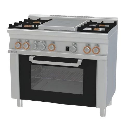 Lotus tűzhely, gázüzemű, 1 zónás francia lappal, 4 égőfejjel, elektromos statikus sütővel