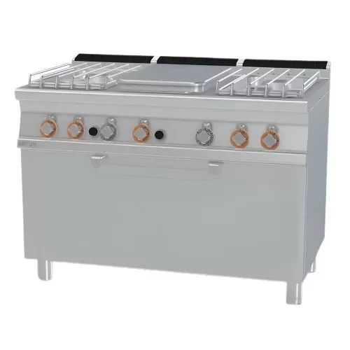 Lotus tűzhely, gázüzemű, 1 zónás francia lappal, 4 égőfejjel, gázüzemű statikus sütővel, 40 kw