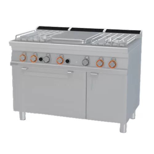 Lotus tűzhely, gázüzemű, 1 zónás francia lappal, 4 égőfejjel, gázüzemű statikus sütővel, tárolóval, 36,3kw