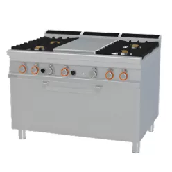   Lotus tűzhely, gázüzemű, 1 zónás francia lappal, 4 égőfejjel, gázüzemű statikus sütővel, 48 kw