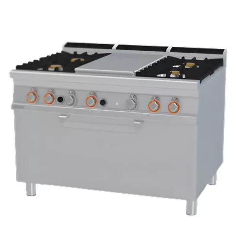 Lotus tűzhely, gázüzemű, 1 zónás francia lappal, 4 égőfejjel, gázüzemű statikus sütővel, 48 kw